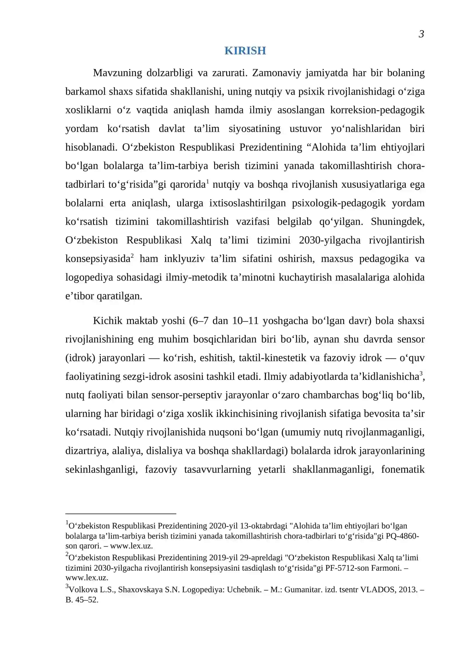 Kichik maktab yoshidagi nutqiy rivojlanishida nuqsoni boʻlgan bolalarning sensor rivojlanish xususiyatlari 3
