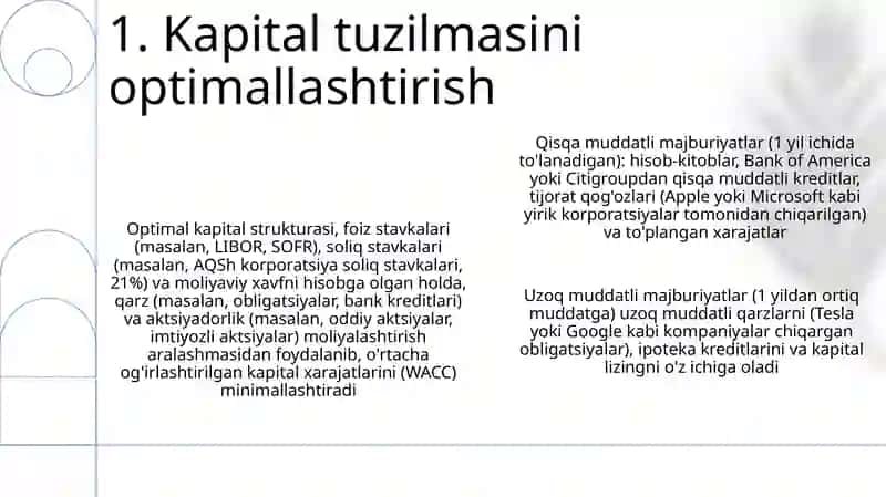 KORXONALARDA QISQA VA UZOQ MUDDATLI MAJBURIYATLAR: KAPITAL TUZILMASI 3