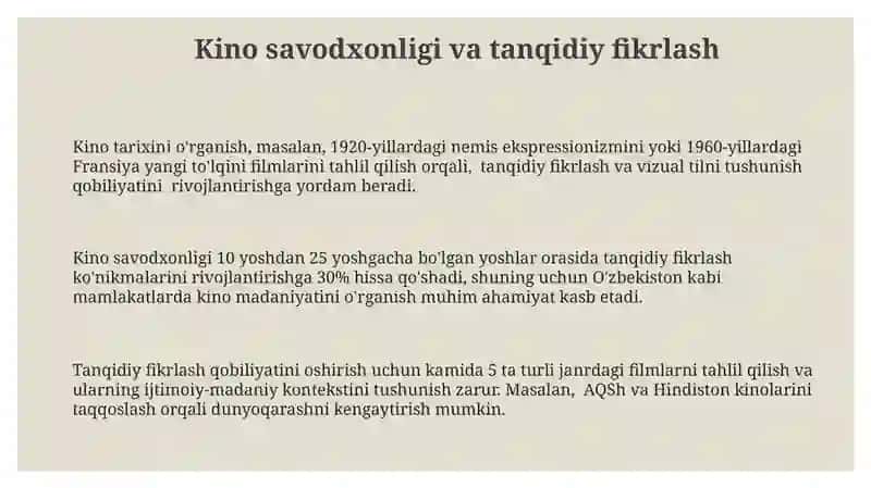 Mediasavodxonlik " kino - axborot madaniyatining muhim manbai ekanligi " 3