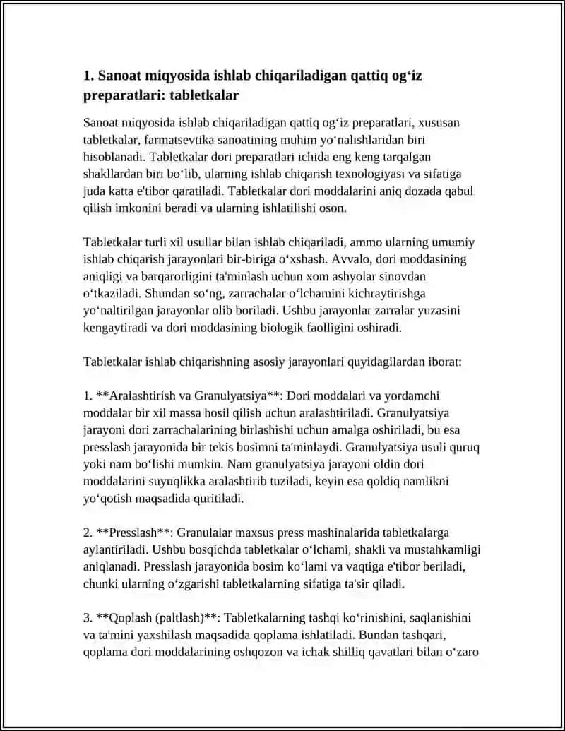 Sanoat miqyosida ishlab chiqariladigan qattiq og'iz preparatlari: tabletkalar 3