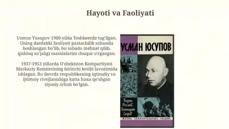 Usmon Yusupovning hayoti va faoliyati 3