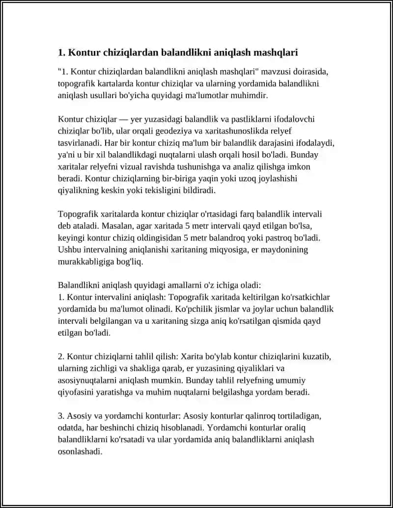 TOPOGRAFIK KARTALARDA MASHQLAR BAJARISH 3
