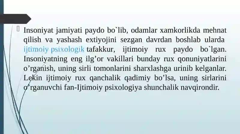 Ijtimoiy-psixologik qarashlarning rivojlanish tarixi 3