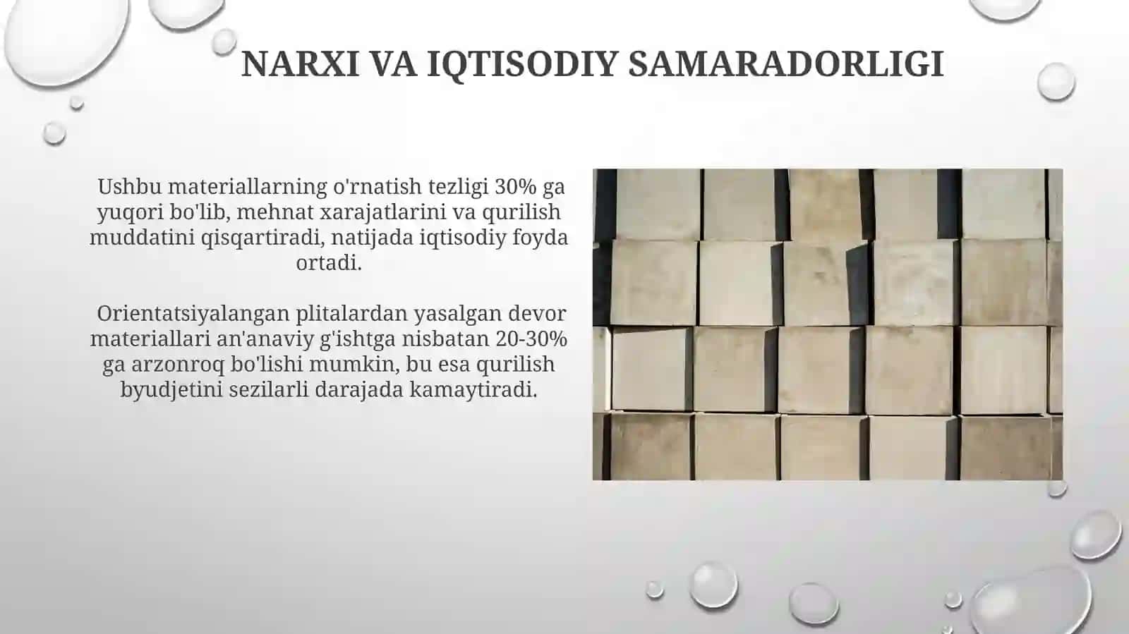 Yoʻnaltirilgan qilindi plitalardan devorbop materiallar 3