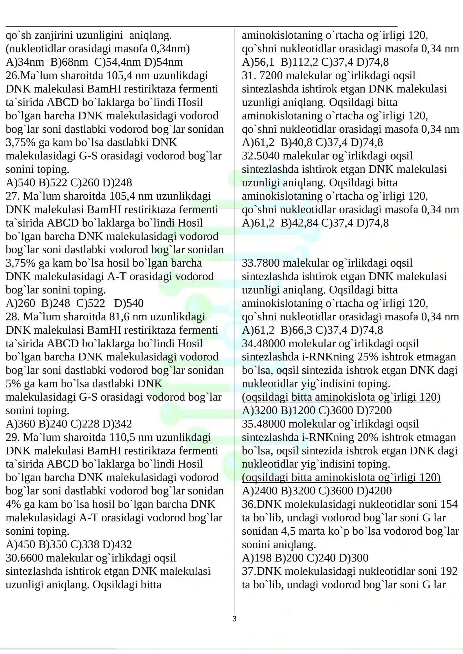 DNK, RNK- ZANJIRI VA OQSIL BIOSINTEZI 3