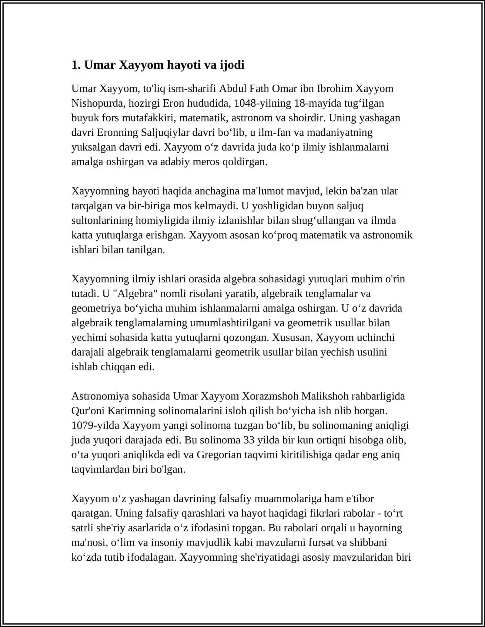 MUSTAQIL ISH Mavzu: UMAR XAYYOM "NAVROʻZNOMA" 3