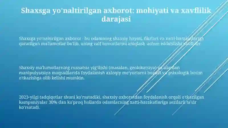 Shaxsga yo'naltirilgan axborot: Psixologik, diniy va madaniy tahdidlar 3