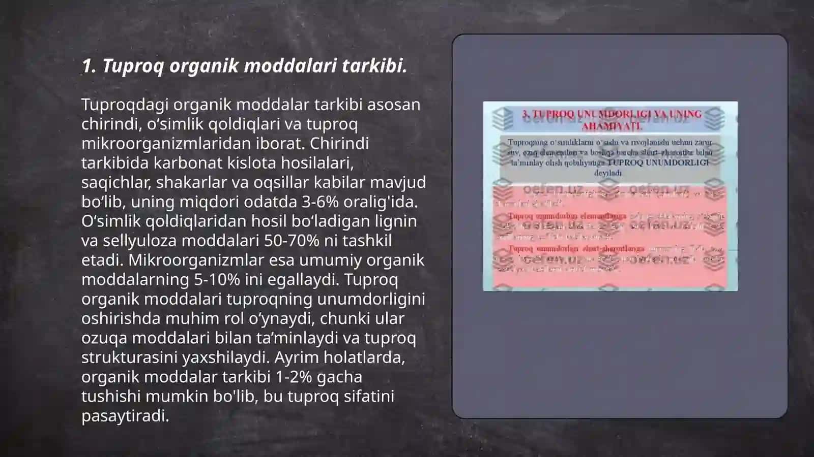 Tuproq organik qismining ahamiyati 3