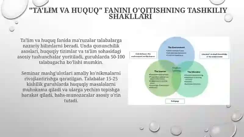Ta'lim va huquq fanining oʻqitishning tashkiliy shakllari va fanlararo aloqadorligi 3