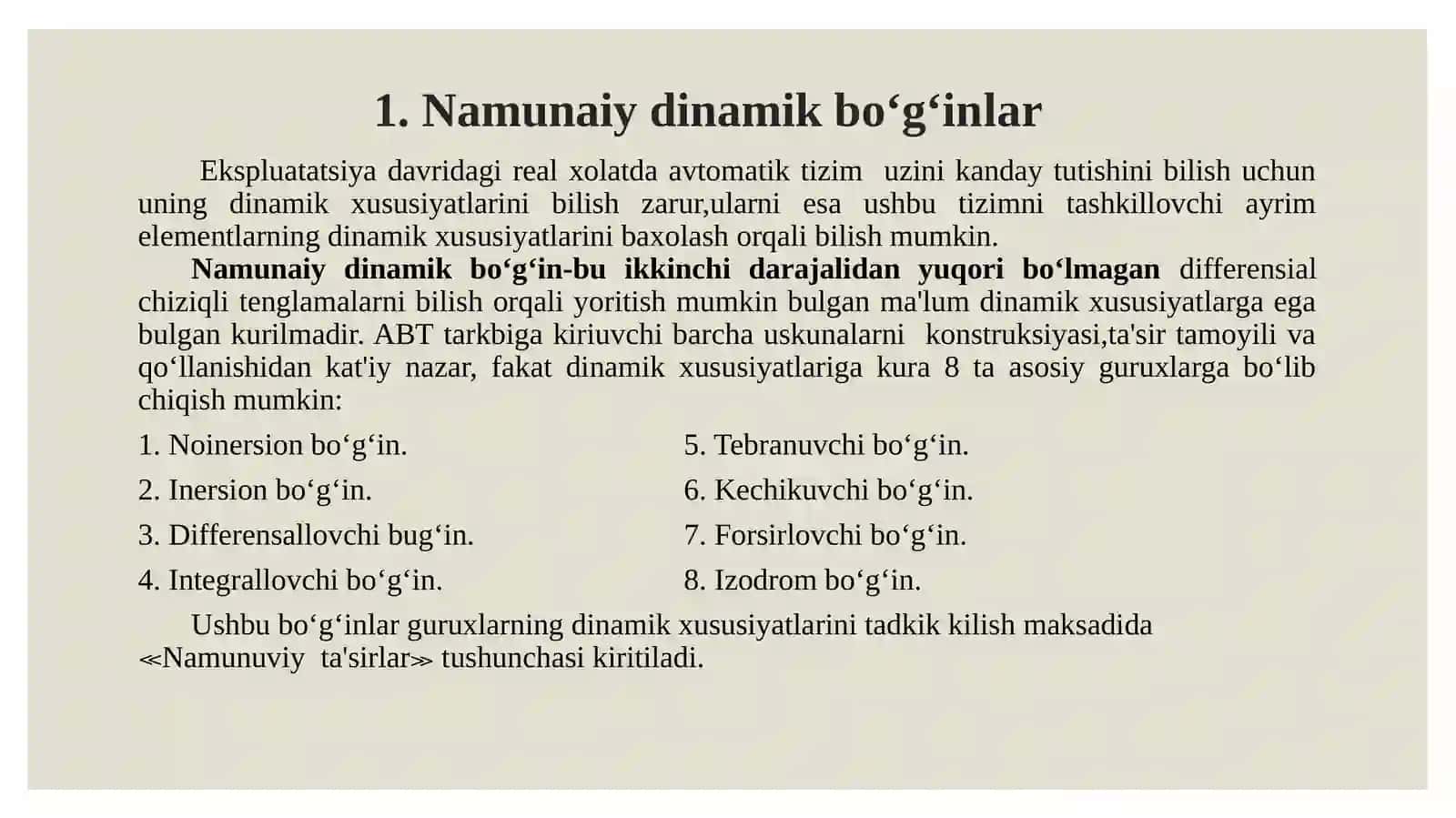Elementar zvenolar va ularning xarakteristikalari 3
