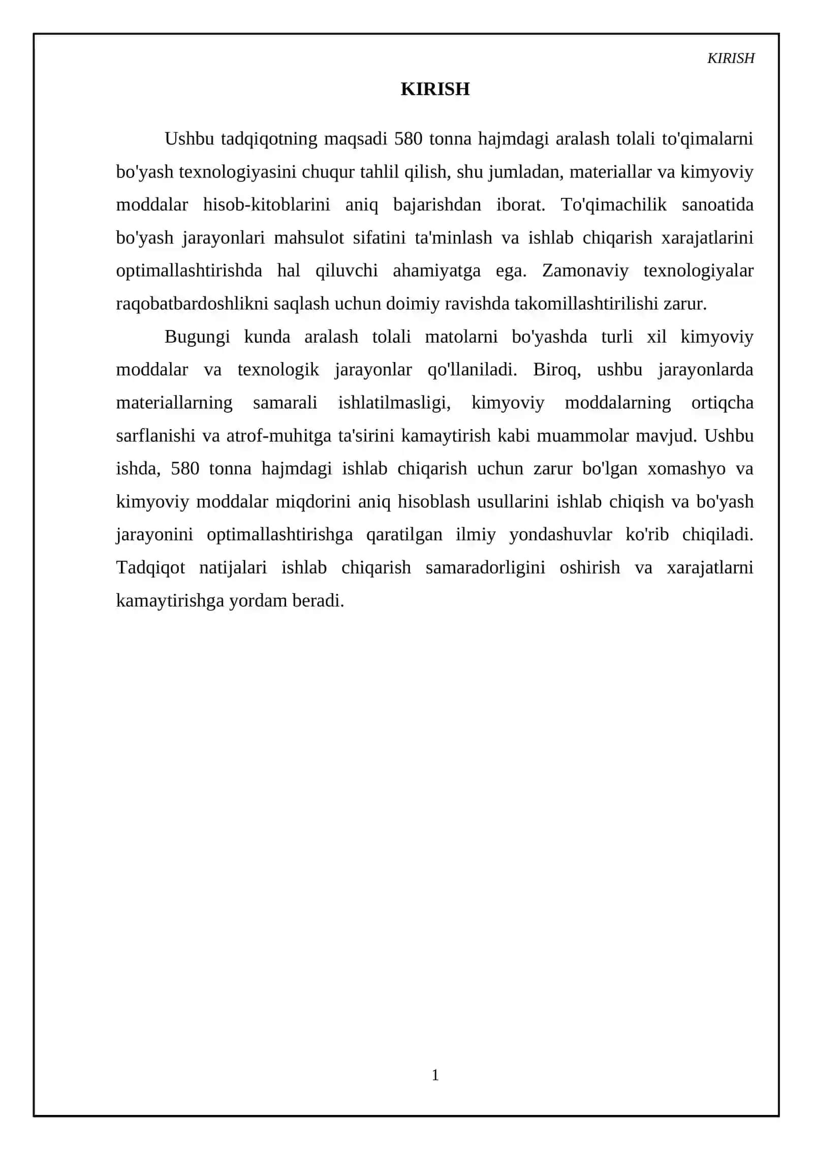 580 tonna aralash tolali tõqimalarni bõyash texnalogiyasini tahlil qilish.Material hisoblarini hamda kimyoviy moddalar hisobini bajarish 3