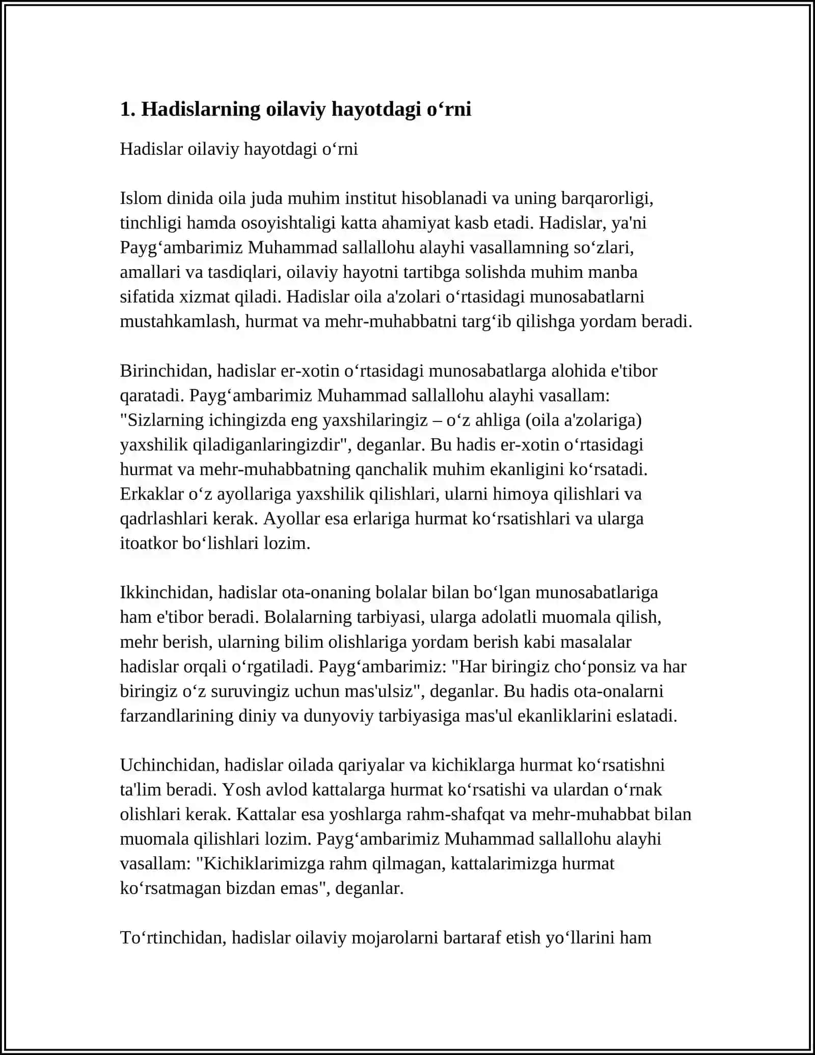 Mavzu: IMOM ISMOIL AL-BUHORIYNING "AL-ADAB AL MUFRAD" HADISLARI MAZMUNINI IJTIMOIY HAYOTDAGI O'RNI 3