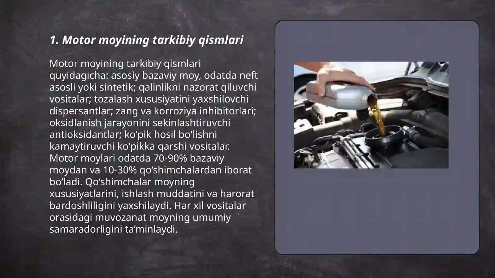 Motor moyining tarkibiy qismlari 3