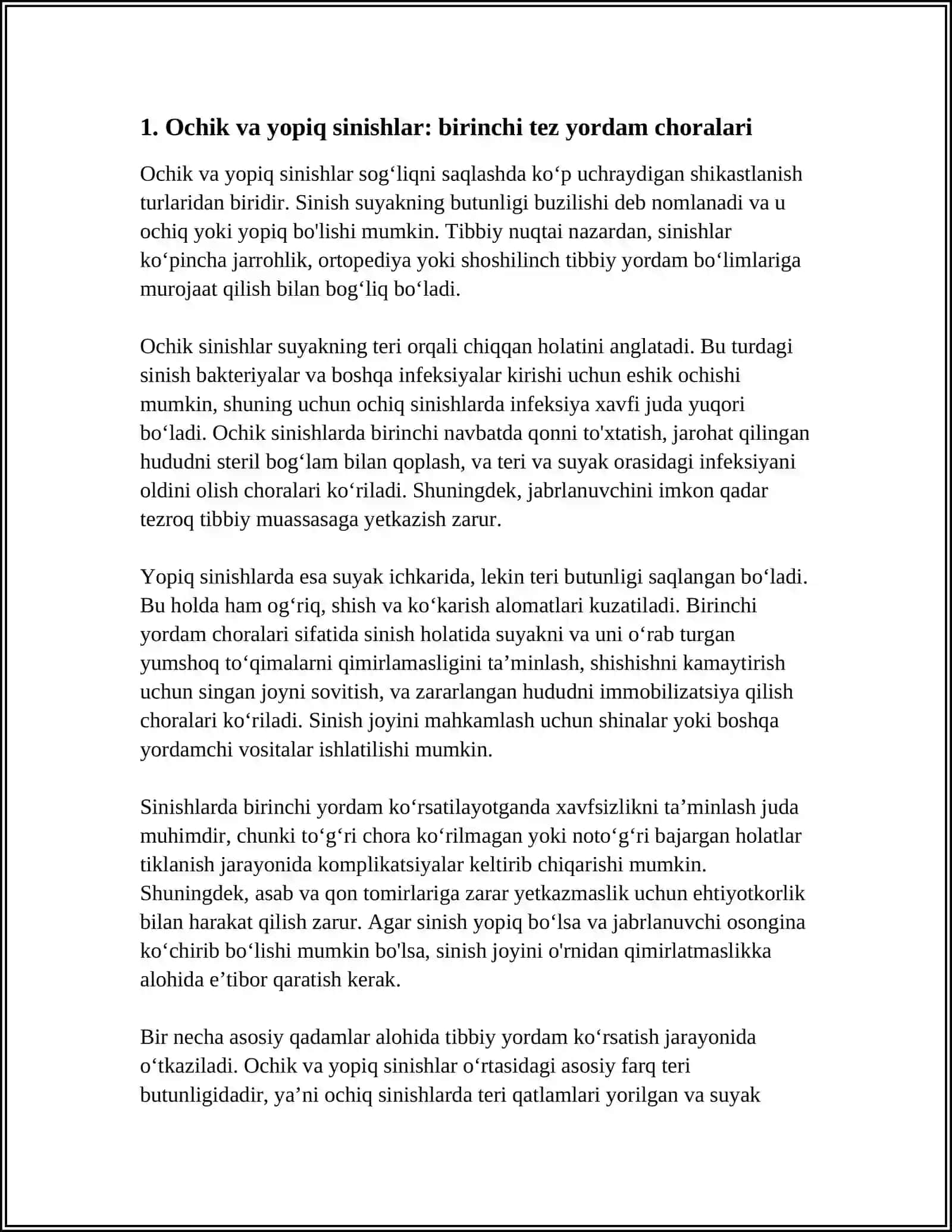 SINISH TURLARI. TEZ YORDAM 3