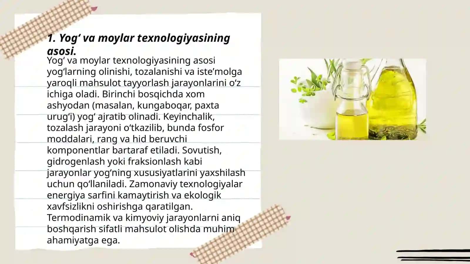 Yogʻ va moylar texnologiyasi mahsulotlarini ishlab chiqarish va uning ahamiyati 3