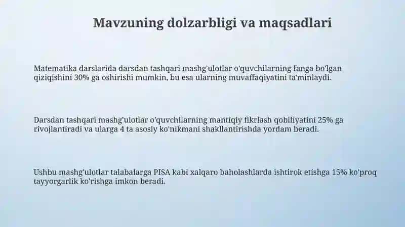 Matematika darslarida darsdan tashqari mashg'ulotlarni tashkil qilish metodikasi 3