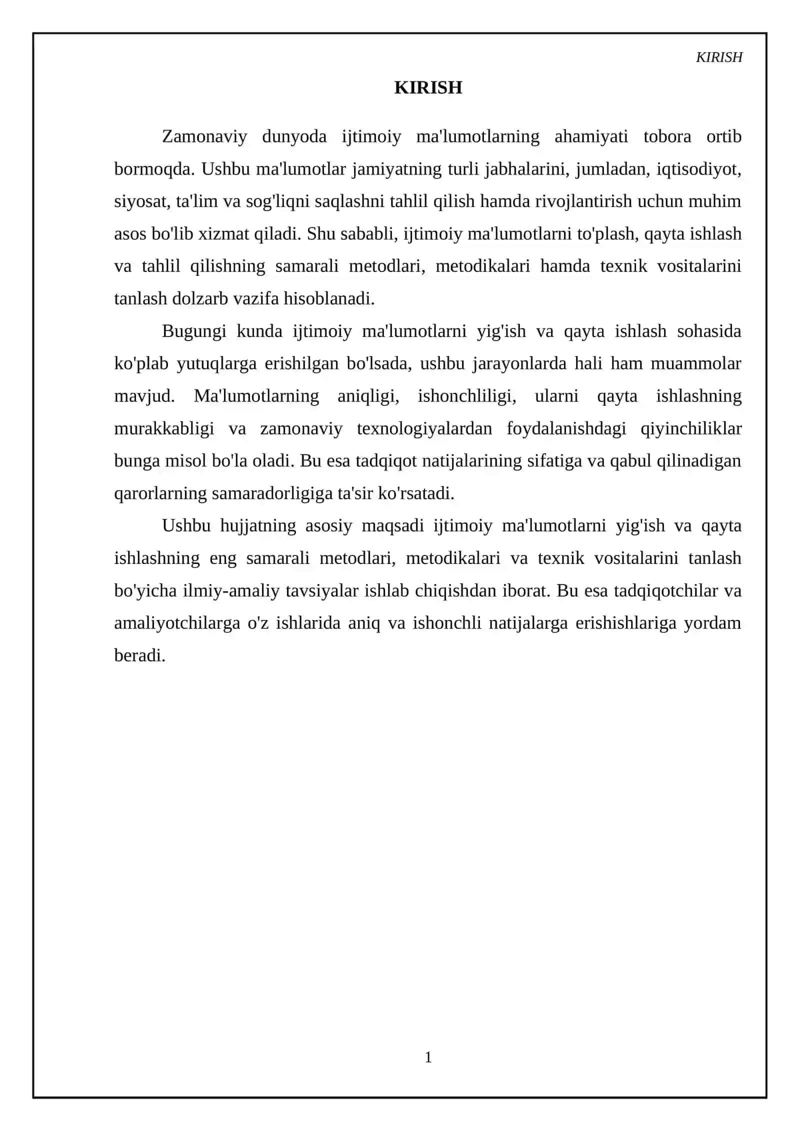 Sotsial malumotlar yiǵish va qayta ishlashning metod metodika va texnik vositalarini tanlash 3