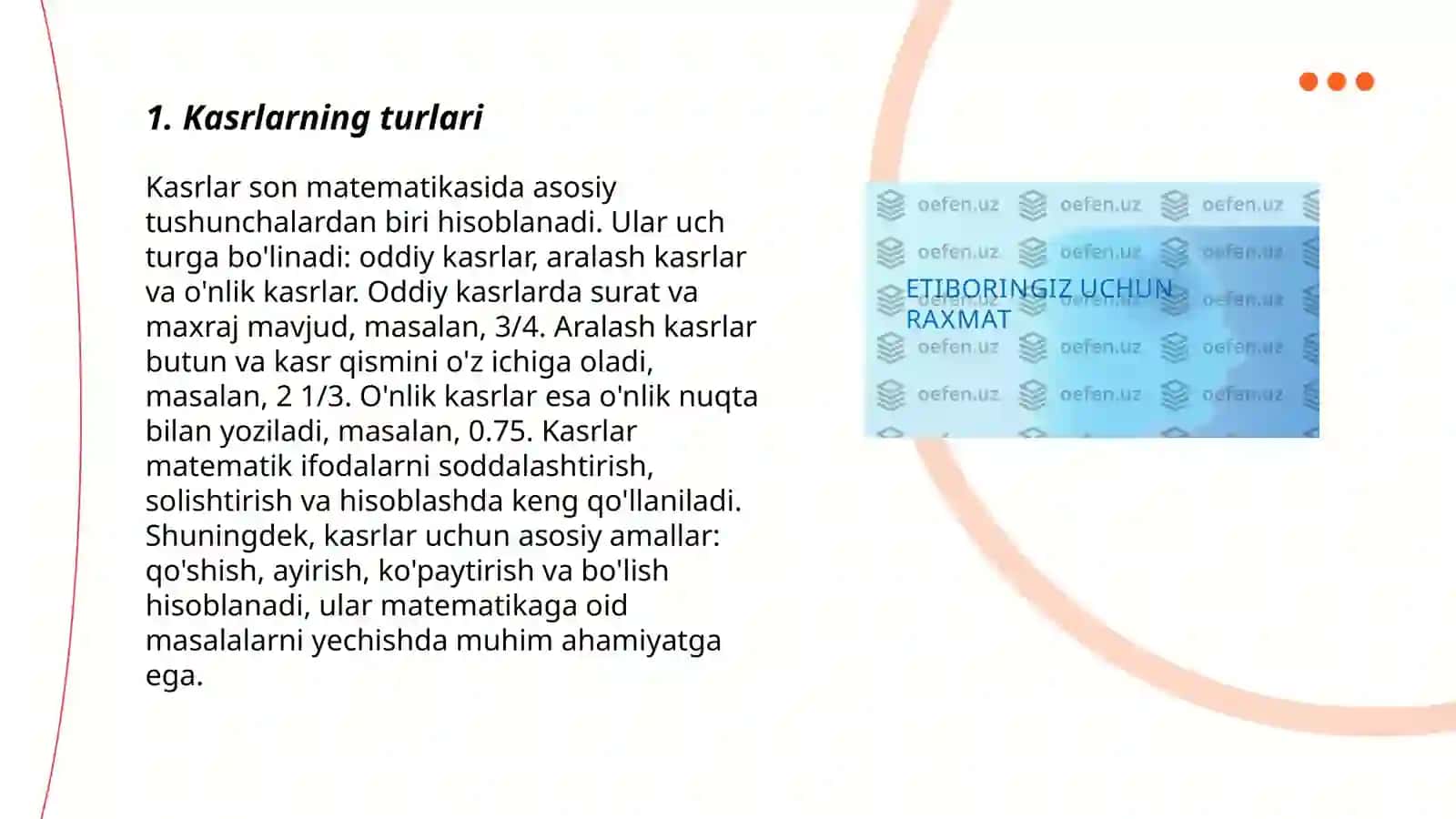 O‘nli kasrlar va ular ustida arifmetik amallarni bajarish algoritmi 3
