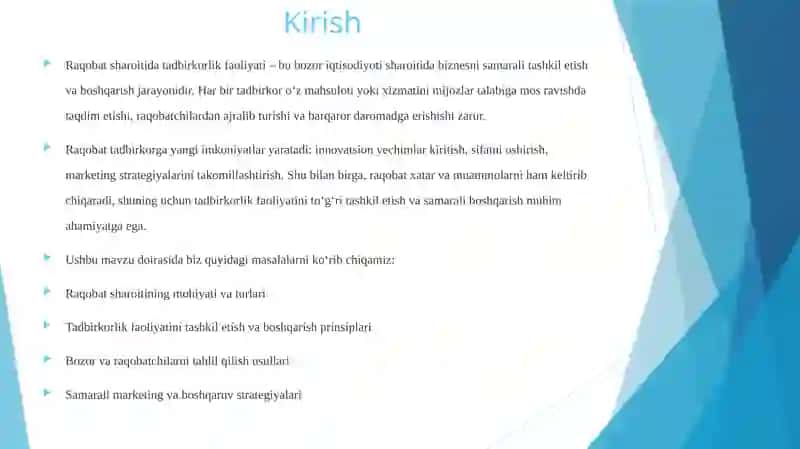 Raqobat sharoitida tadbirkorlik faoliyatini tashkil etish va boshqarish 3