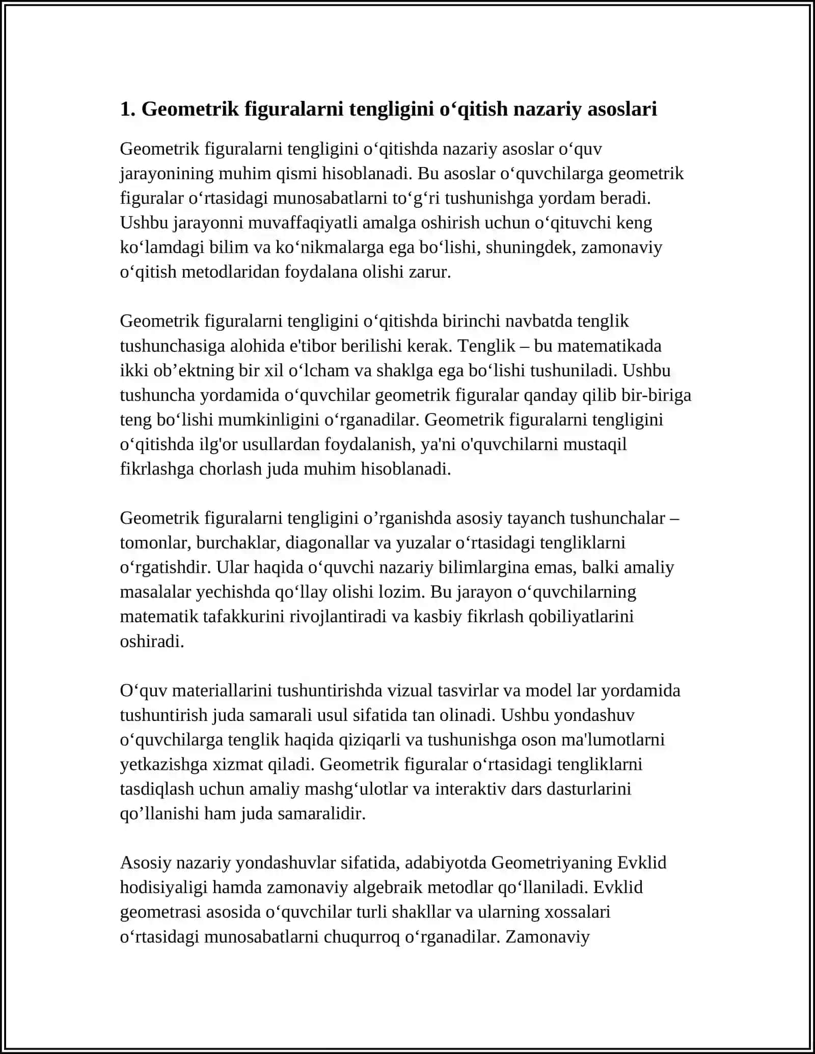 GEOMETRIK FIGURALARNI TENGLIGINI ÓQITISH METODIKASI 3