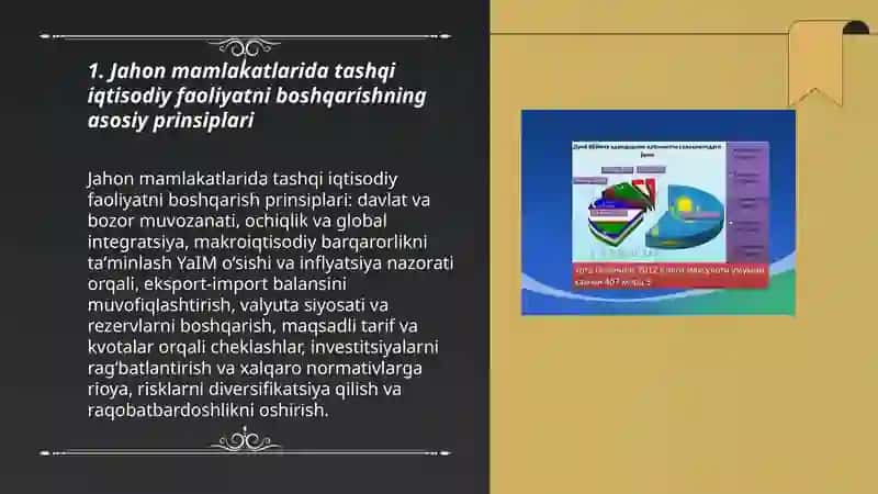 Jahon mamlakatlarida tashqi iqtisodiy faoliyatini boshqarish va tartibga solishni tashkil etish(YaIM,inflyatsiya,eksport-inport balansi ) 3