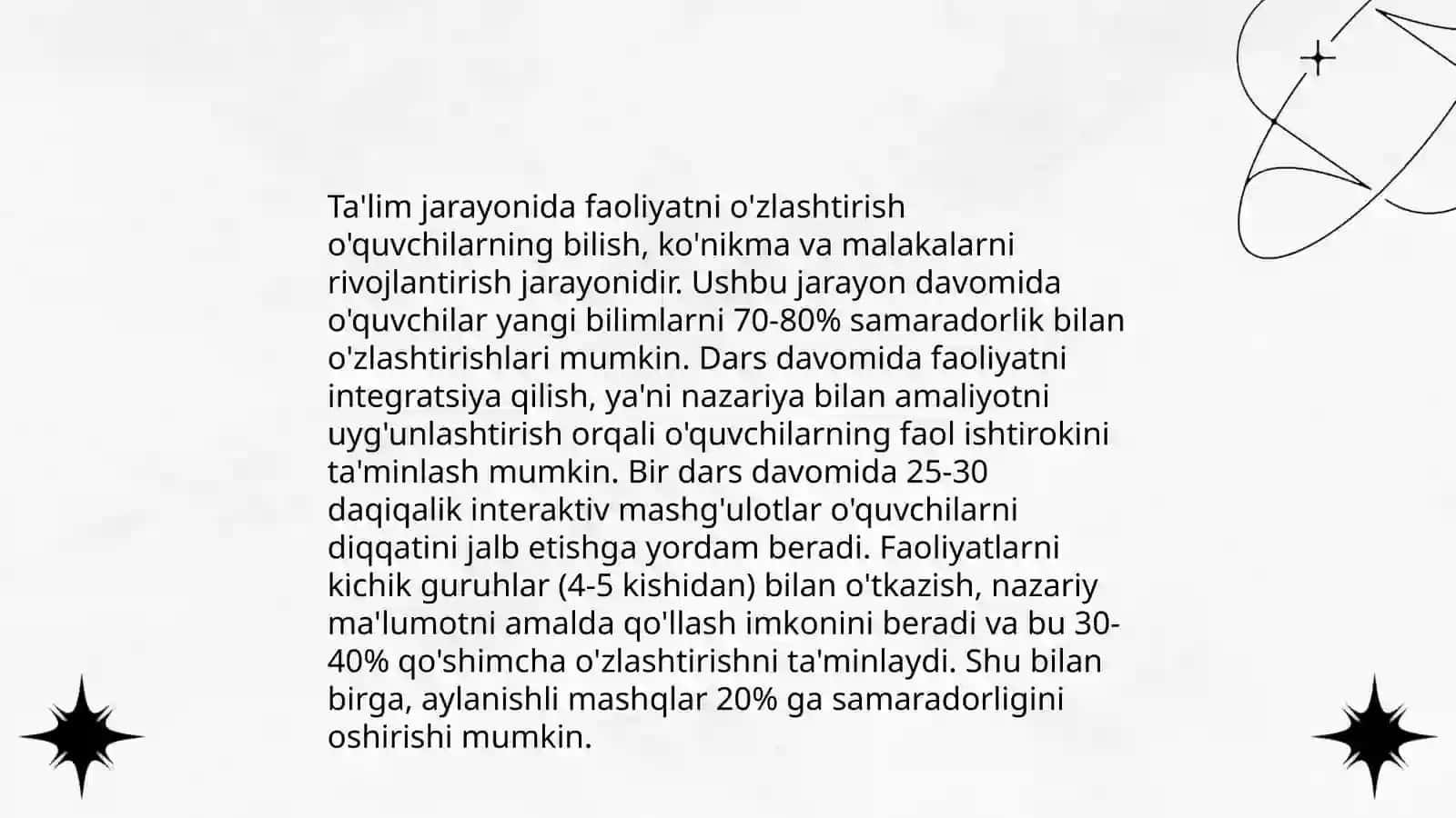 Faoliyatning ózlashtirilishi va malakalarni egallash 3