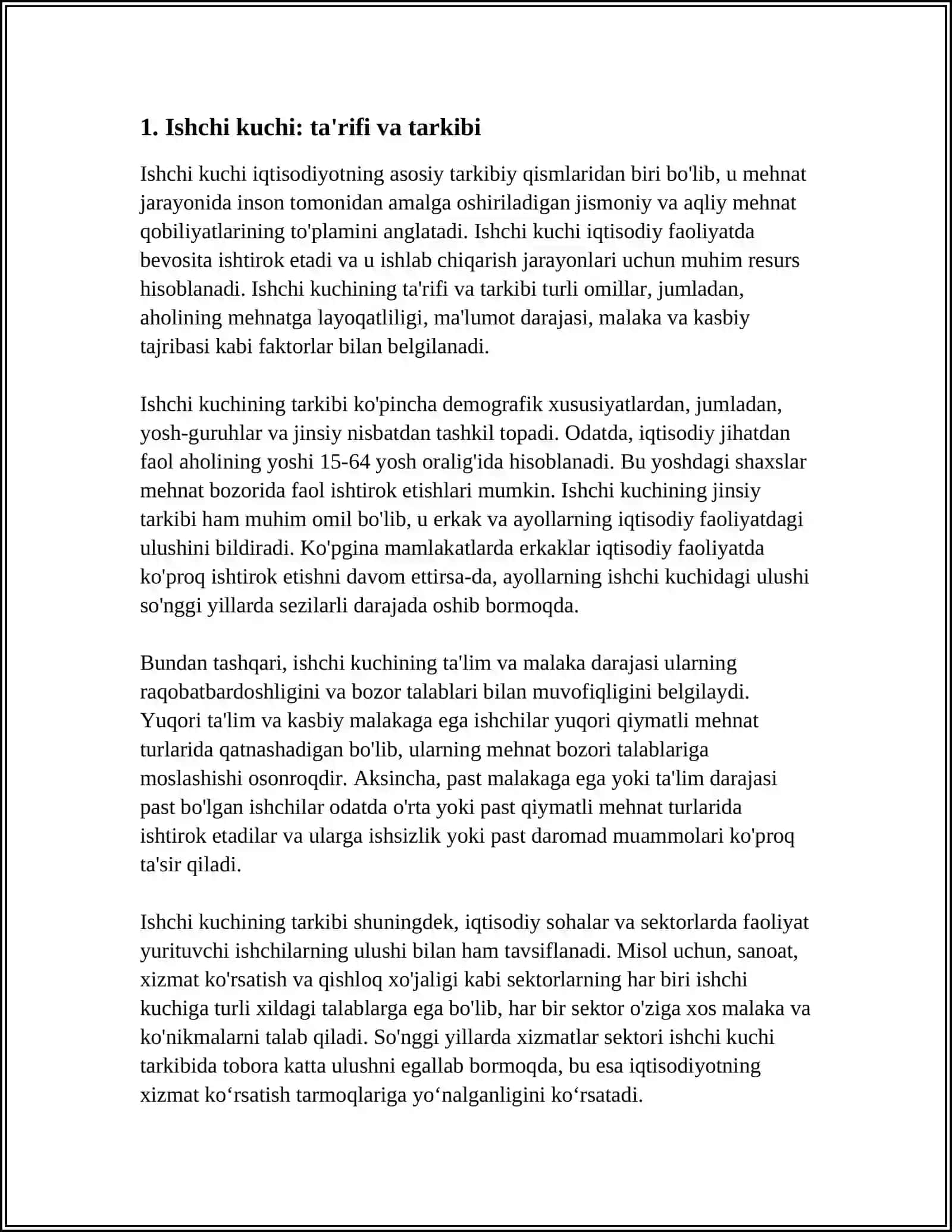 ISHCHI KUCHI,UNING BANDLIGI VA ISHSIZLIK 3