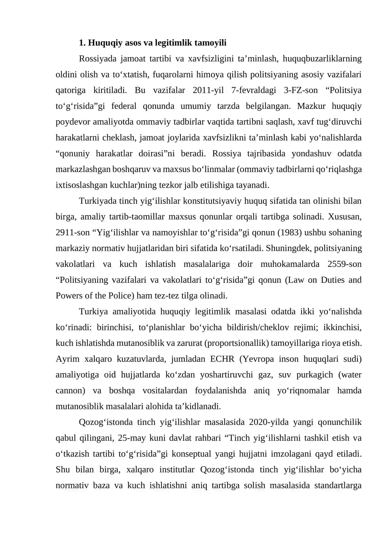 OMMAVIY TARTIBSIZLIKLARNI BARTARAF ETISHDA (ROSSIYA, TURKIYA VA QOZOG‘ISTON) TAKTIK USULLAR: HUQUQIY ASOS VA AMALIY YONDASHUVLAR 3