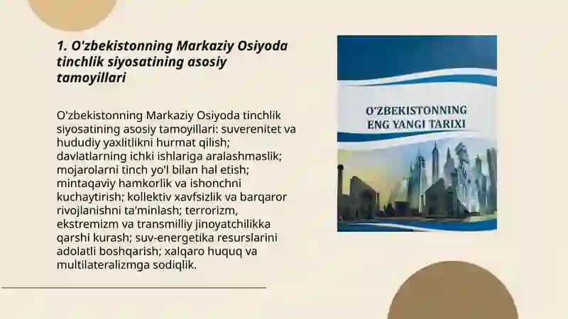 O'zbekistonning Markaziy Osiyoda tinchlik va barqarorlikni taminlashdagi o'rni 3