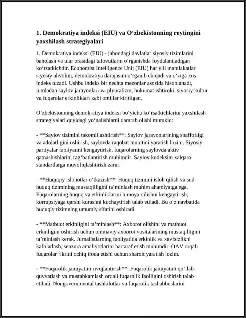 SIYOSIY-HUQUQIY SOHADAGI USTUVOR HALQARO REYTINGLAR VA ULARGA OʻZBEKISTONNING INTEGRATSIYALASHUVI 3