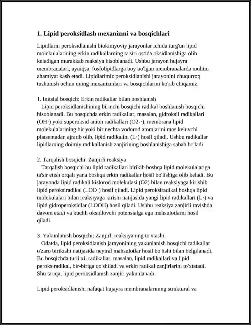 Lipid Peroksidlanishi va Hujayra Shikastlanishi Patagenezidagi Ahamiyatlari 3
