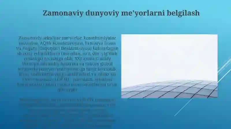 Zamonaviy dunyoviy me'yorlar 3