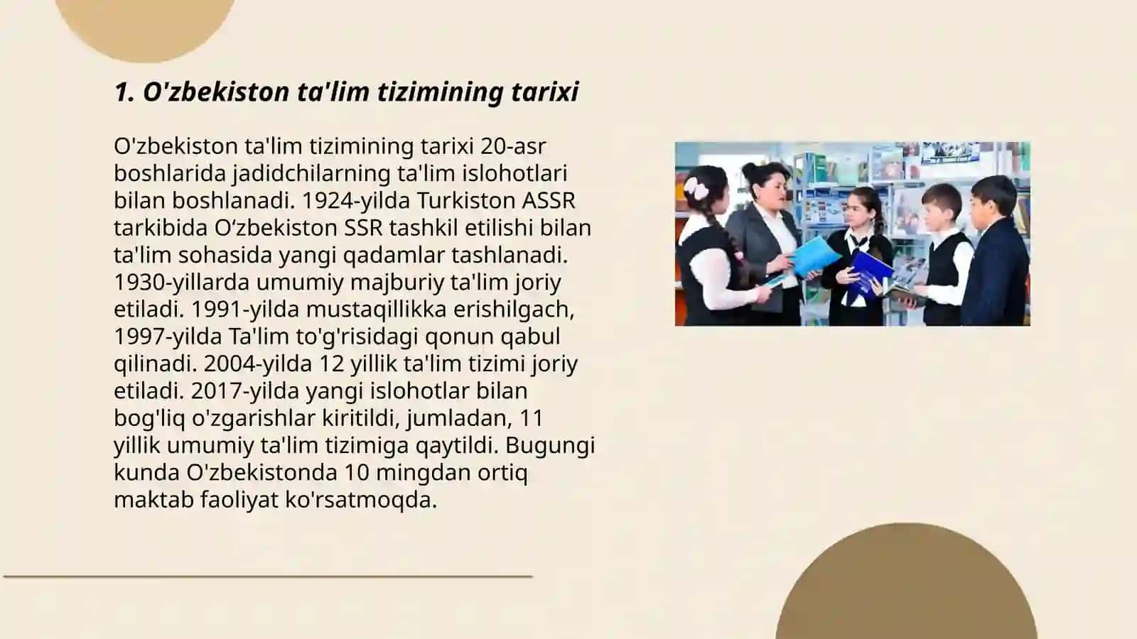 O'zbekiston Respublikasida ta'lim tizimi. Pedagogik kasbi va uning vazifalari 3