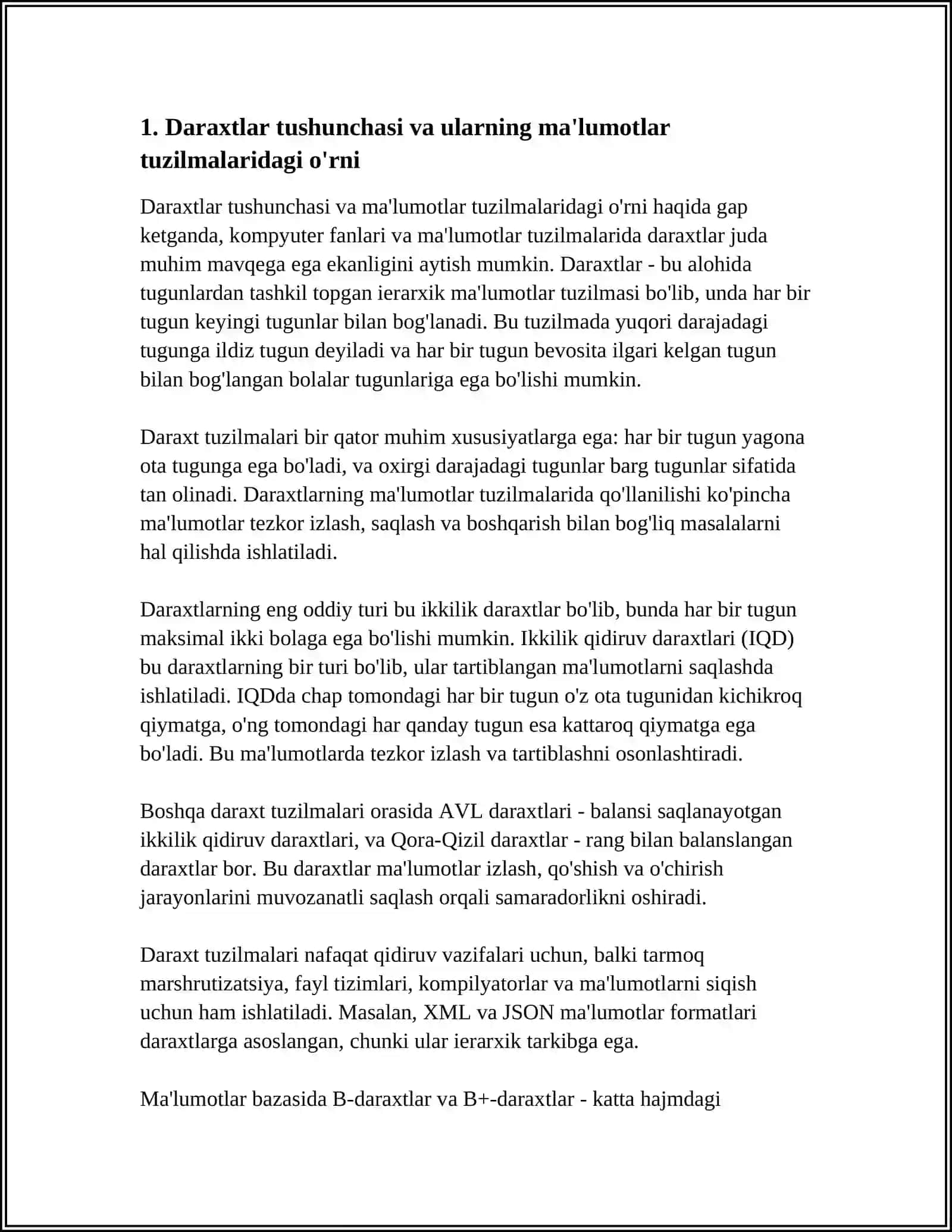 DARAXTSIMON MA'LUMOTLAR TUZILMALARI, TA'RIFI VA XUSUSIYATLARI 3