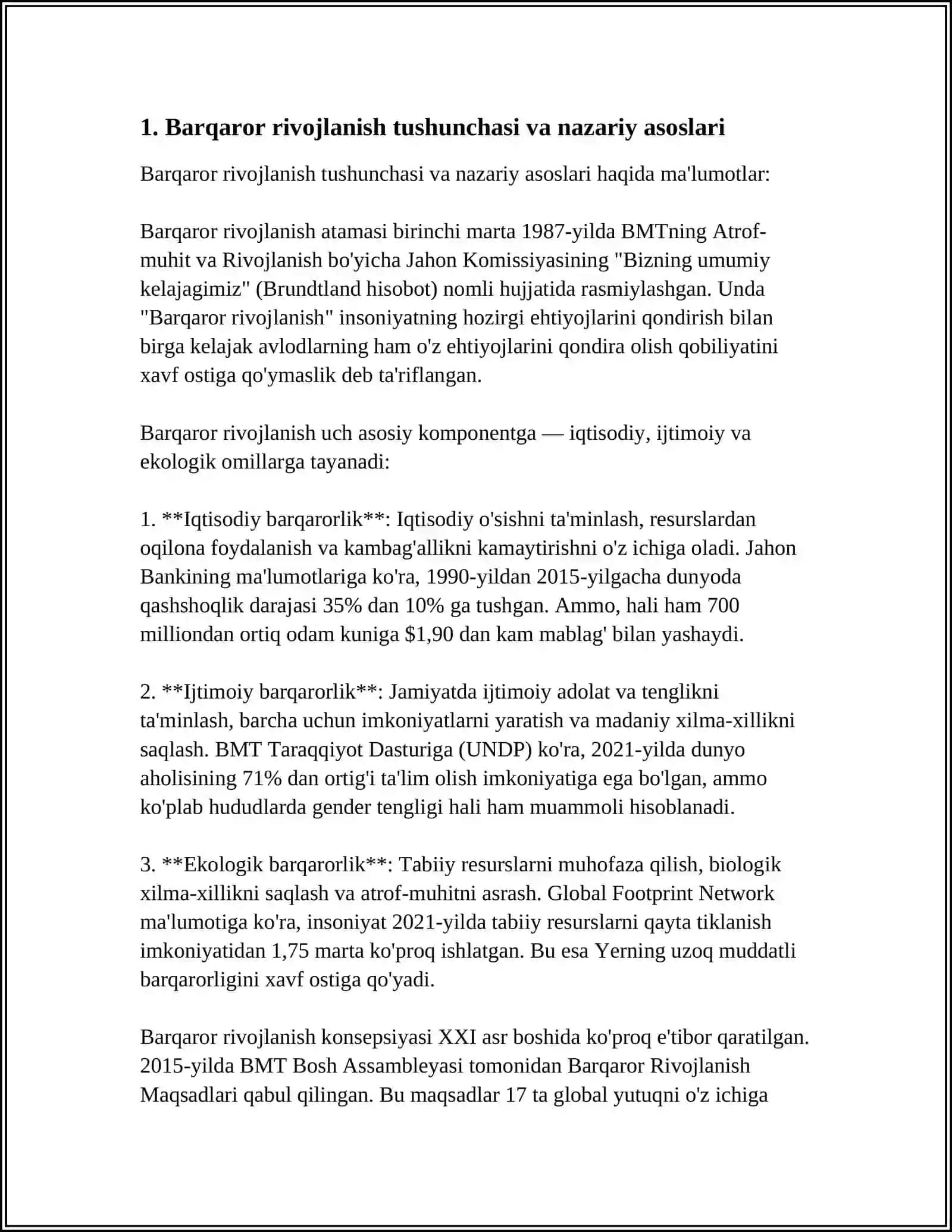 BARQAROR RIVOJLANISH HAQIDAGI BOʻLIMLARNING ASOSLAR 3