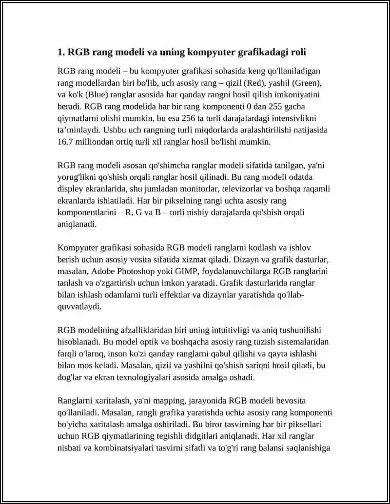 KOMPYUTER GRAFIKASIDA RANGLAR MODELI VA XARITALASH 3