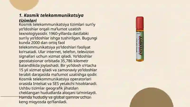 Kosmik tealiklar.Su'niy yuldishlar formulasi bilan 3