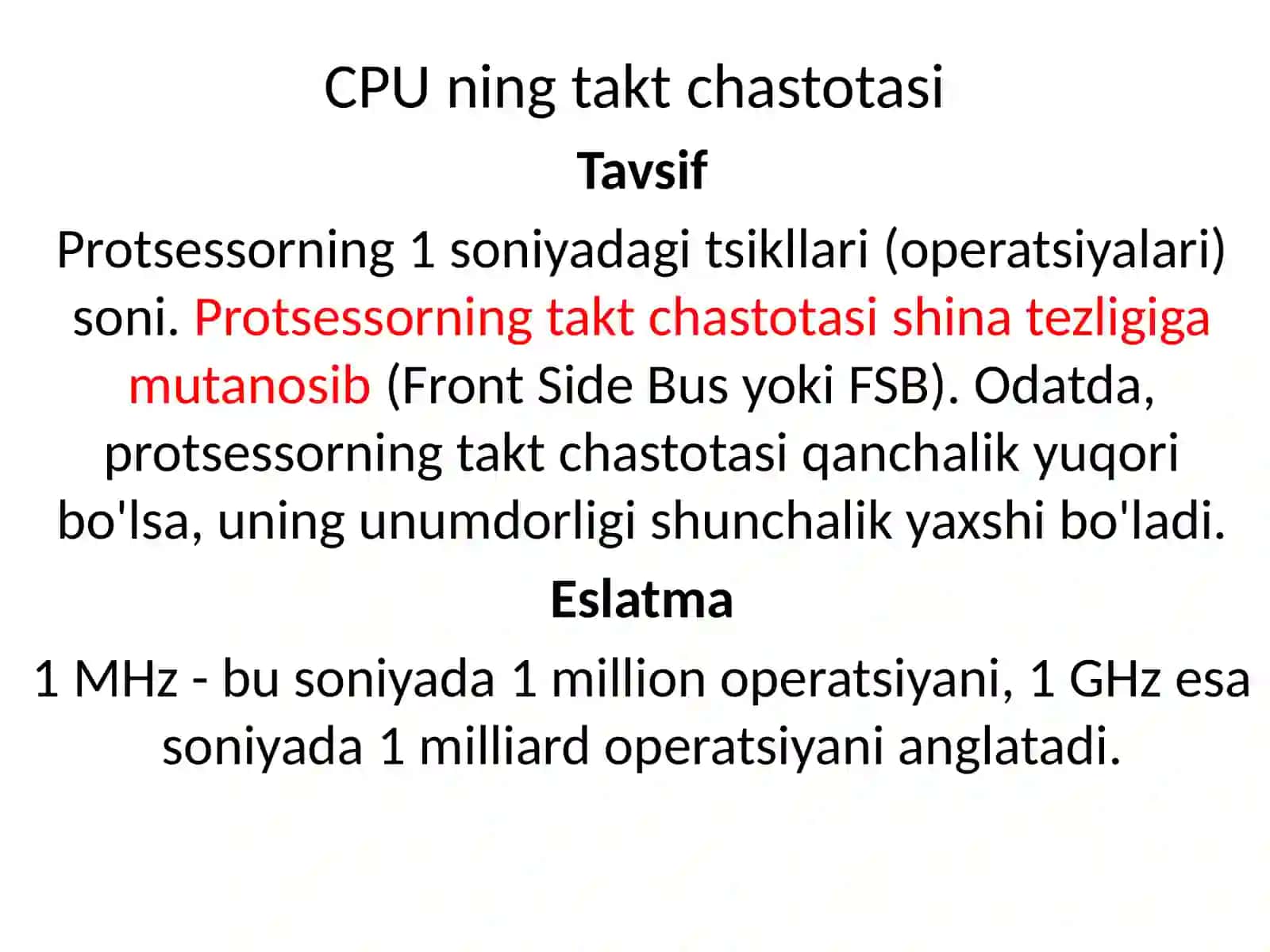 Markaziy protsessor(MP, CPU)ning asosiy xarakteristikalari 3