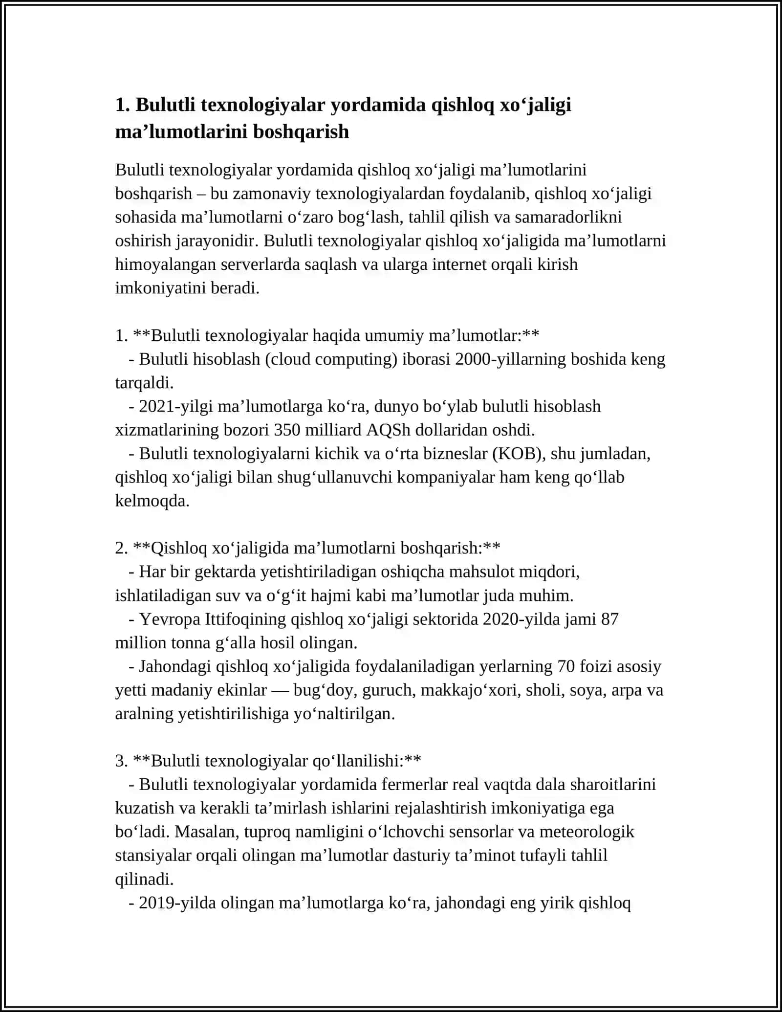 QISHLOQ XOʻJALIGIDA BULUTLI TEXNALOGIYALARDAN FOYDALANISH 5TA TAVSIYA 3