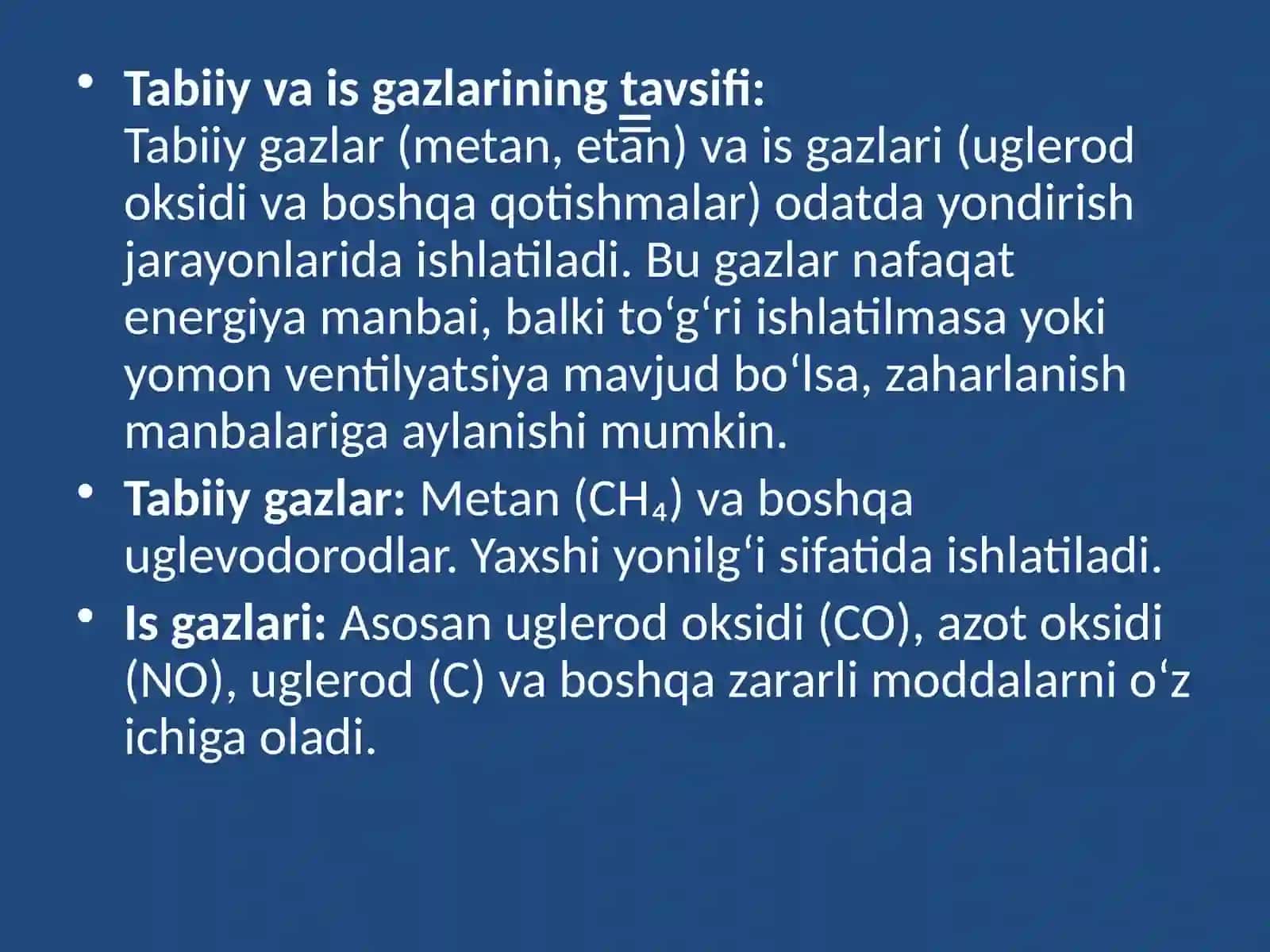 Tabiiy va is gazlari bilan bog`liq sodir bo`lishi mumkin bo`lgan zaharlanish holatlarini oldini olish va jarohatlanganda birinchi tibbiy yordam ko`rsatish 3