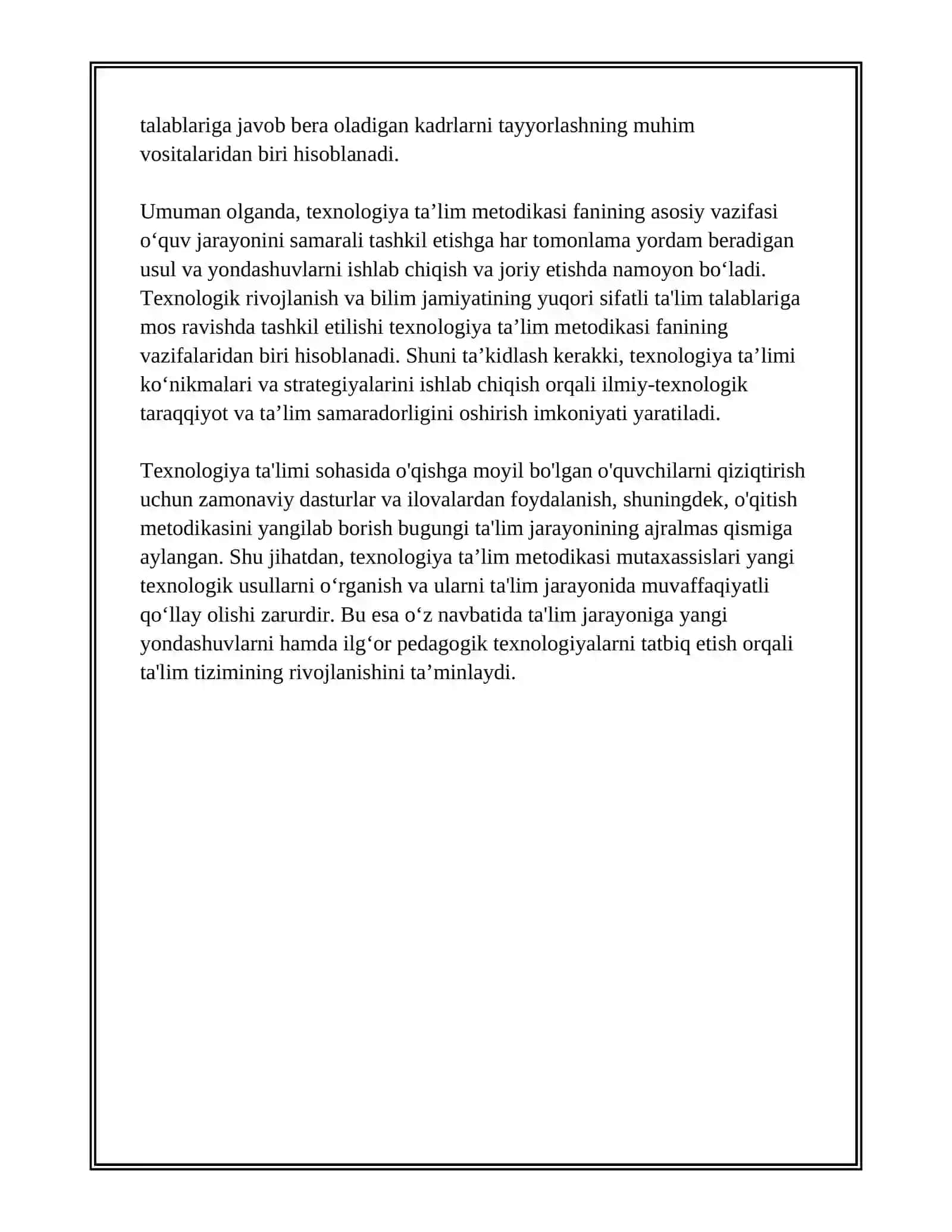TEXNOLOGIYA TAʼLIM METODIKASI FANINING PREDMETI 3
