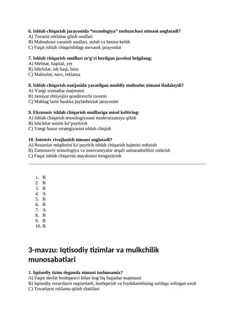 IQTISODIYOT NAZARIYASI fanidan 150 ta test javoblari bilan 3