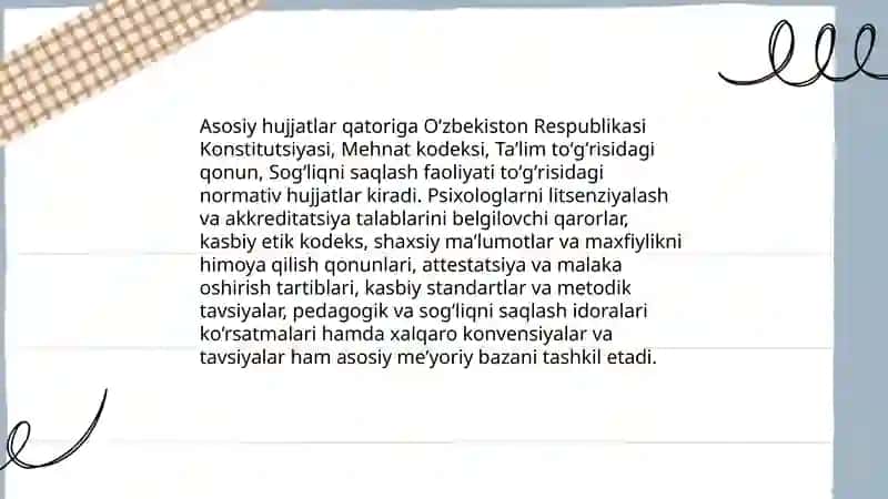 Psixologlarni kasbiy faoliyatini tashkil qilishda me'yoriy hujjatlar 3