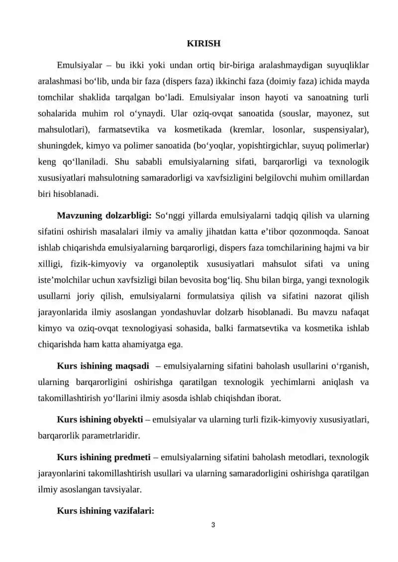 Emulsiyalarning sifatini baholash va texnologiyasini takomilashtirish 3