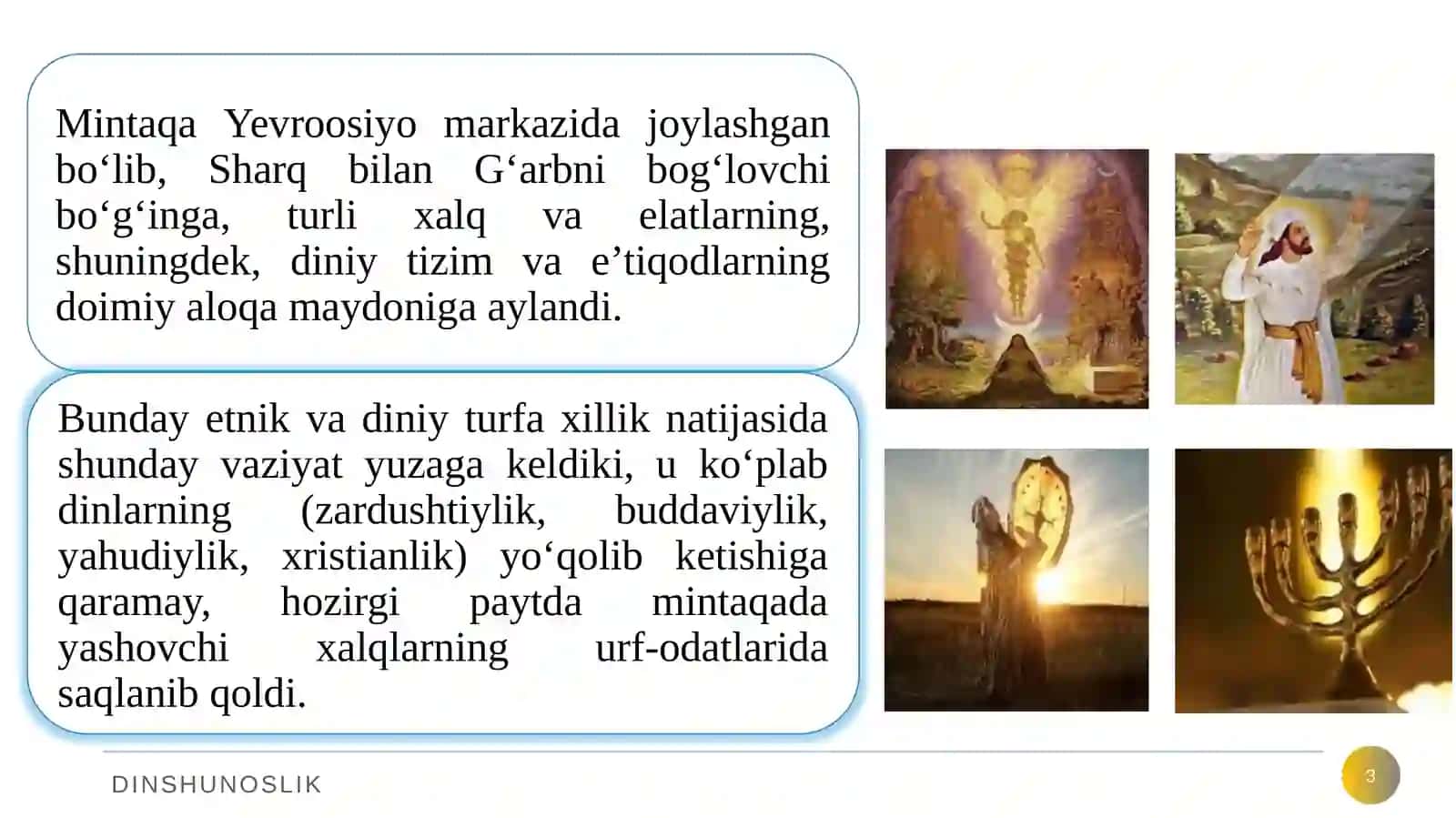 MARKAZIY OSIYO DINLARI (TANGRICHILIK, ZARDUSHTIYLIK, MONIYLIK, YAHUDIYLIK) 3
