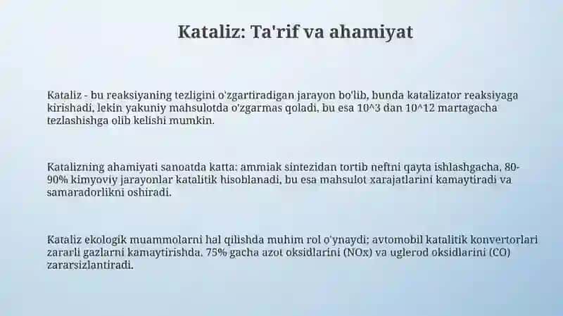 Kataliz va katalizatorlar 3