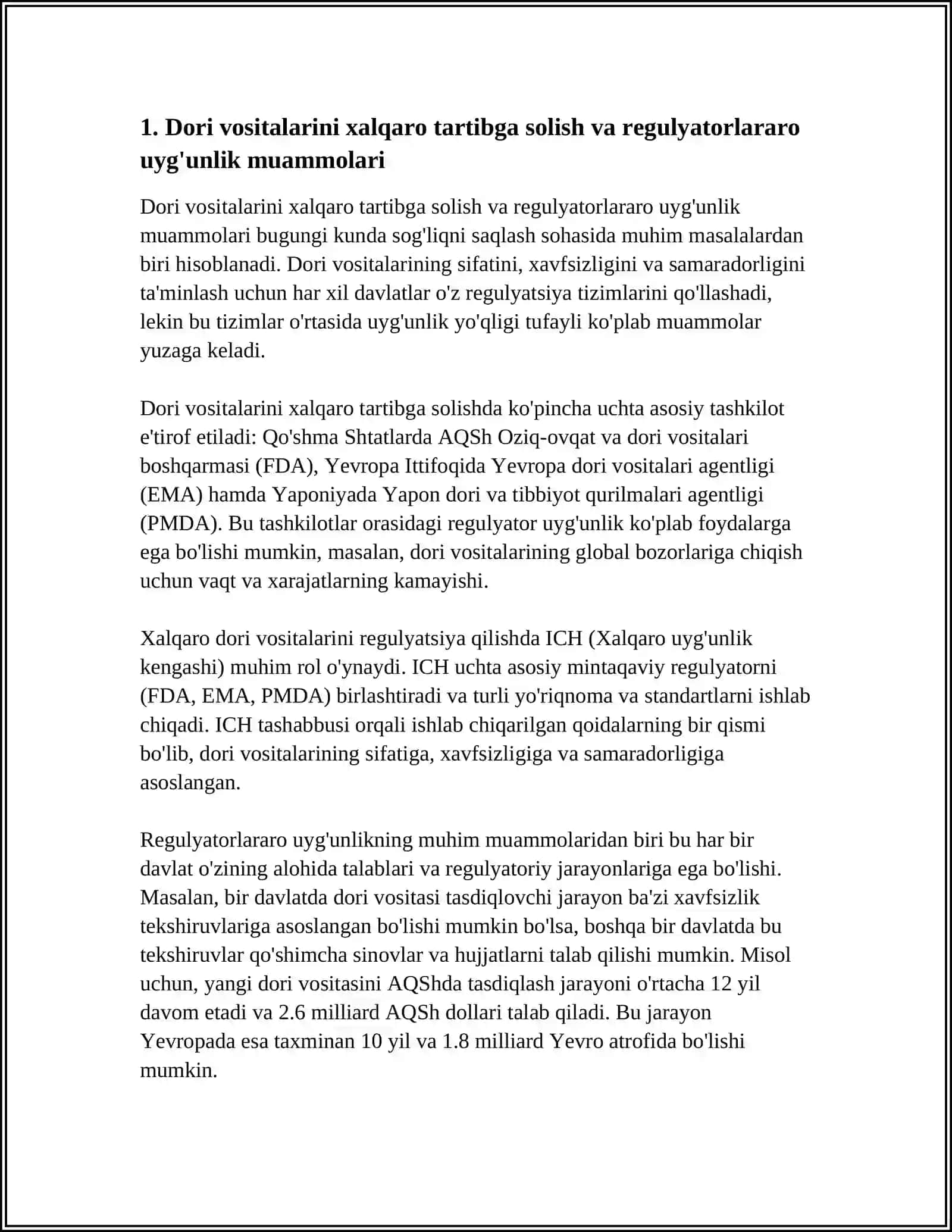 DORI VOSITALARINI TARTIBGA SOLISH VA TEXNIK UYG'UNLASHTIRISHNING GLOBAL MUAMMOLARI 3