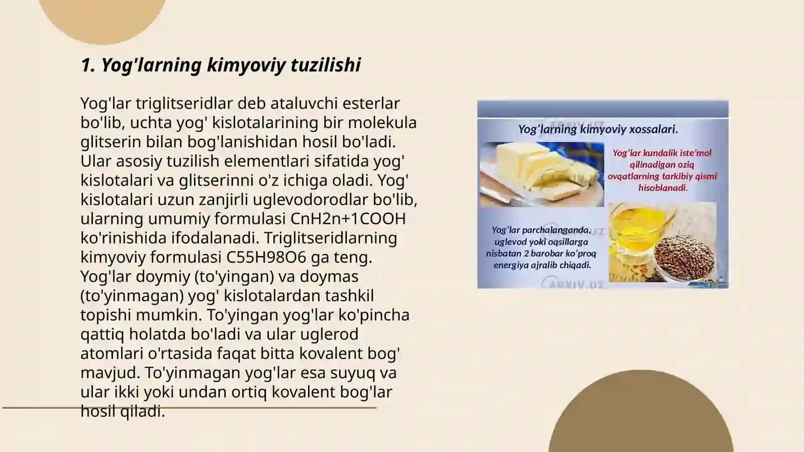 Yog'larning kimyoviy tuzilishi 3