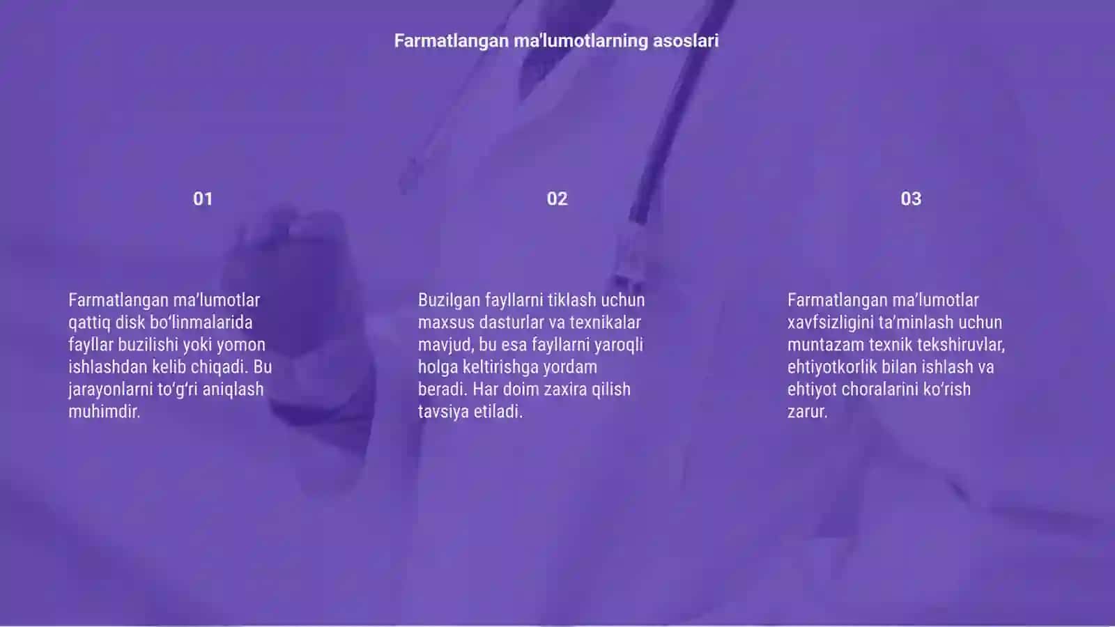 Farmatlangan ma'lumotlar qattiq disk bo'linmalarida buzilgan fayllarni Het man 3