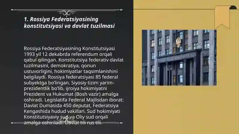 Rossiya federatsiyasi Tuzilish shakli boshqaruv shakli siyosiy tartiboti 3